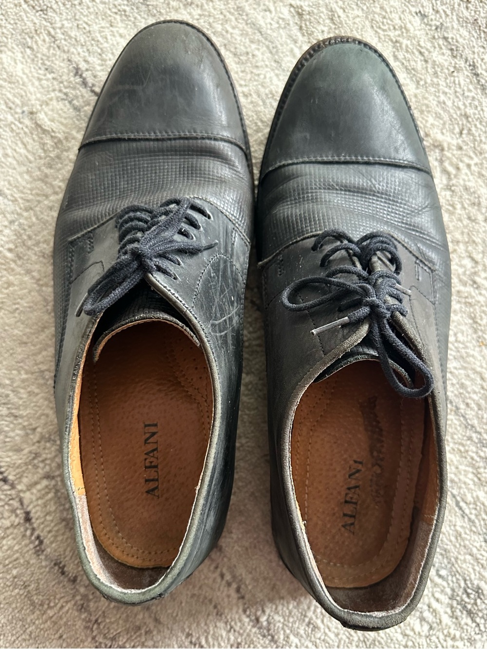 Alfani Men’s Black Leather Cap-Toe Oxford Lace Up Derby Shoes size 9M